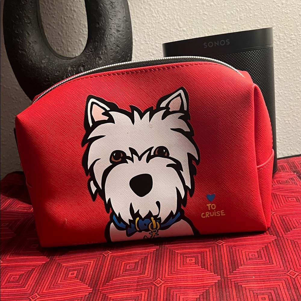 To Cruise Red Cosmetic Bag with Dog Design